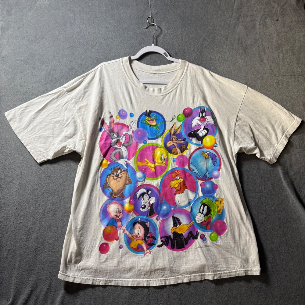 Vintage 1997 Looney Tunes Sun Sportswear Graphic T-Shirt White Mens 2XL 90s